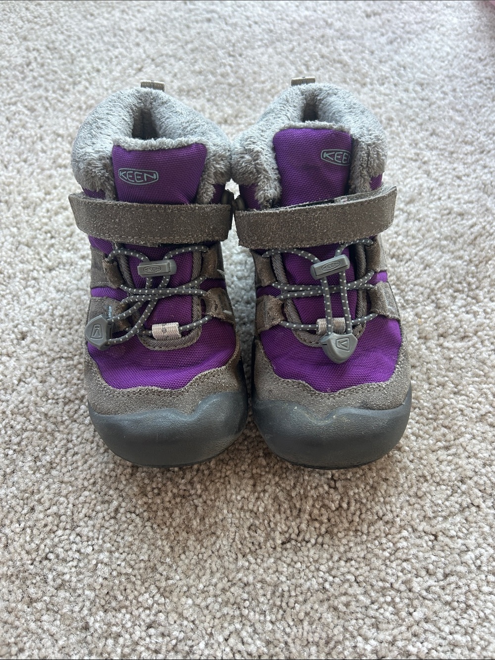 KEEN Kids Purple and Gray Winter Boots with Fur Collar